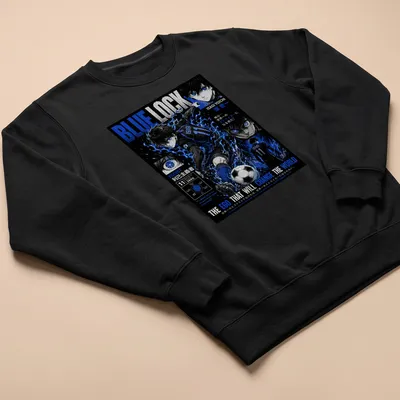 Anime illustration of Isagi Yoichi with motivational text in blue and black — printed on a unisex sweatshirt