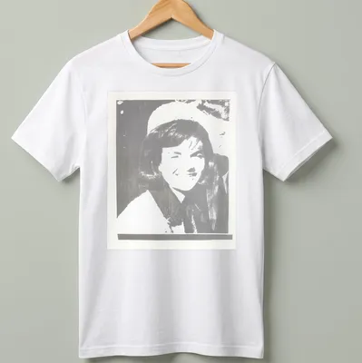 Pop art illustration of Jacqueline Kennedy in black, white, and gray