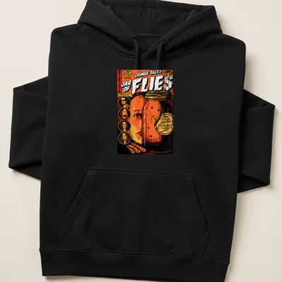 Grunge vintage t-shirt featuring a jar of flies and edgy text — printed on a unisex hoodie
