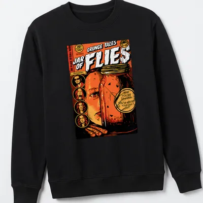Grunge vintage t-shirt featuring a jar of flies and edgy text — printed on a unisex sweatshirt