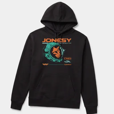 Retro distressed shirt with a ginger cat in a space helmet and text. — printed on a unisex hoodie