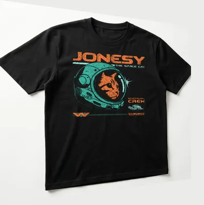 Retro distressed shirt with a ginger cat in a space helmet and text. — printed on a unisex t-shirt (angled view)