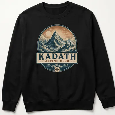 Vintage mountaineering emblem featuring mountains and club name in blue and cream — printed on a unisex sweatshirt