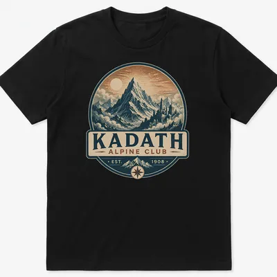 Vintage mountaineering emblem featuring mountains and club name in blue and cream