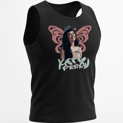 Retro-inspired Katy Perry shirt with bold text and colorful design. — printed on a tank top