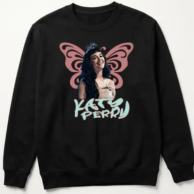 Retro-inspired Katy Perry shirt with bold text and colorful design. — printed on a unisex sweatshirt