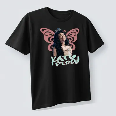 Retro-inspired Katy Perry shirt with bold text and colorful design. — printed on a unisex t-shirt (angled view)