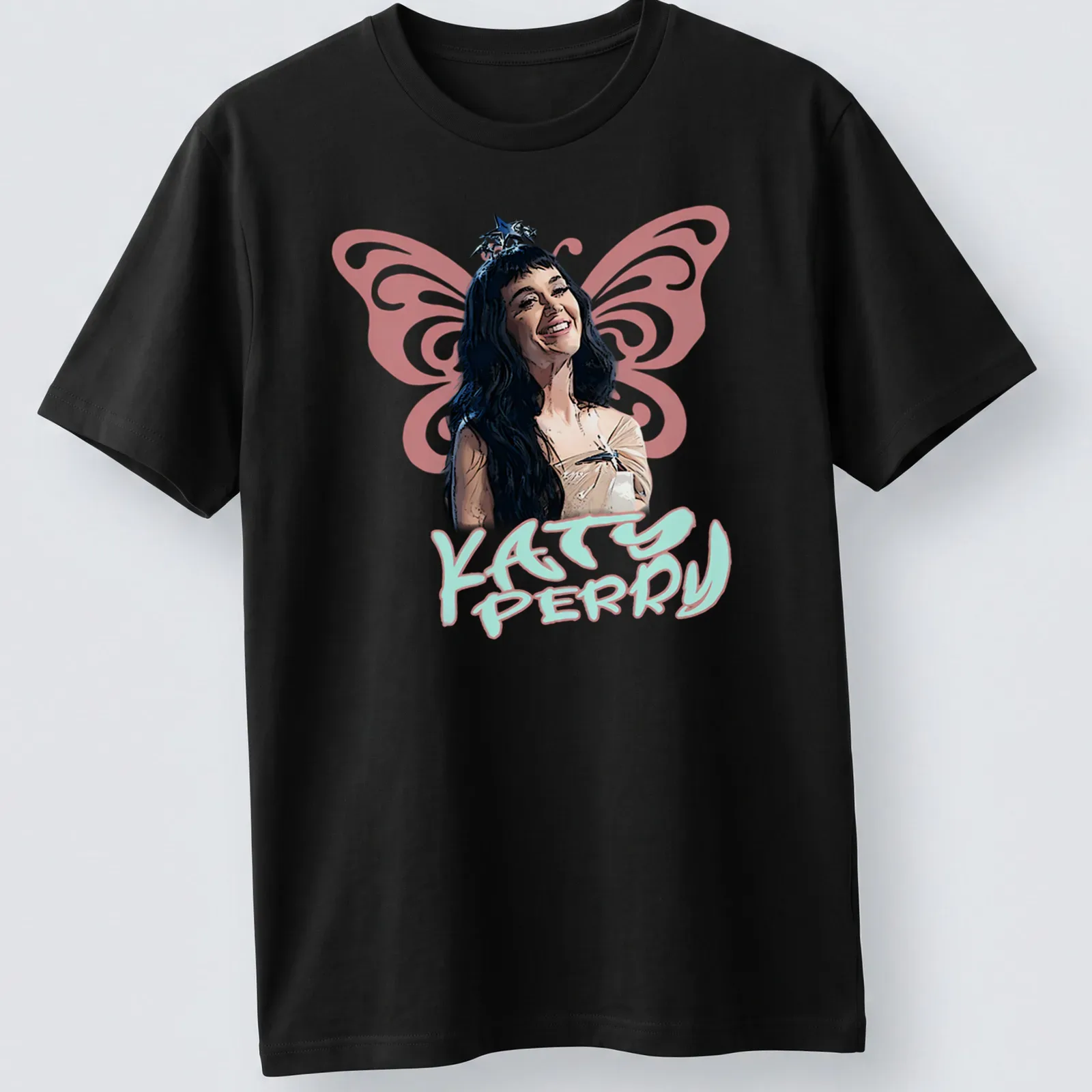 Retro-inspired Katy Perry shirt with bold text and colorful design. — printed on a unisex t-shirt