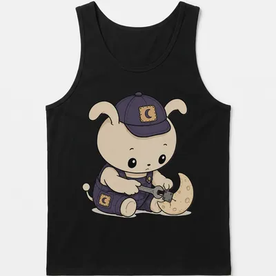 Kawaii bunny mechanic working on the moon with cute tools in pastel colors — printed on a tank top