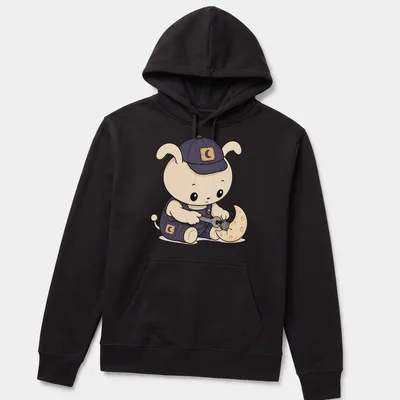 Kawaii bunny mechanic working on the moon with cute tools in pastel colors — printed on a unisex hoodie