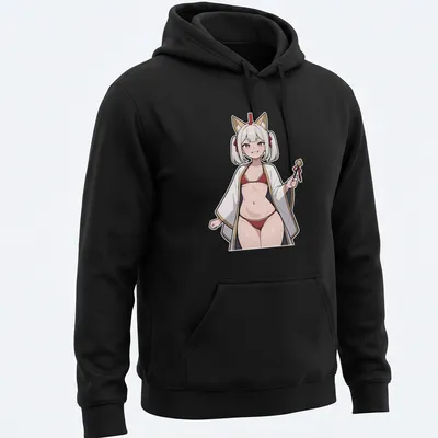 Anime illustration of a sultry Fox Shrine Maiden in rich colors — printed on a unisex hoodie