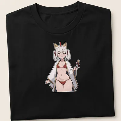 Anime illustration of a sultry Fox Shrine Maiden in rich colors
