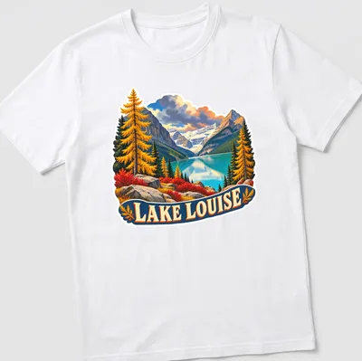 Vintage Lake Louise shirt with mountain landscape and nostalgic colors