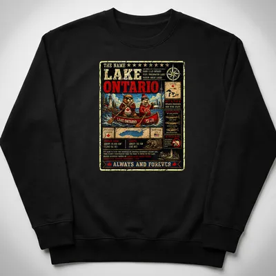 Vintage distressed T-shirt featuring beavers in a canoe with text about Lake Ontario — printed on a unisex sweatshirt