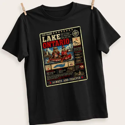 Vintage distressed T-shirt featuring beavers in a canoe with text about Lake Ontario