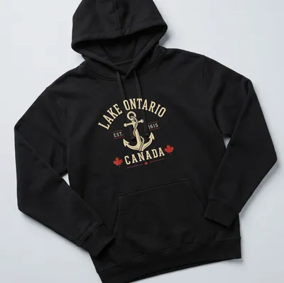 Retro vintage Lake Ontario T-shirt featuring an anchor graphic and bold text — printed on a unisex hoodie