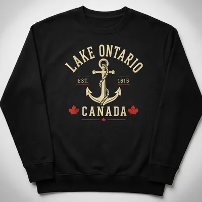 Retro vintage Lake Ontario T-shirt featuring an anchor graphic and bold text — printed on a unisex sweatshirt