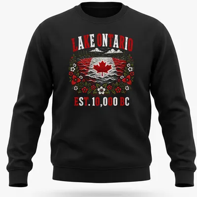 Vintage distressed Lake Ontario shirt with Canadian Maple Leaf Flag — printed on a unisex sweatshirt