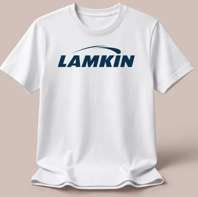 Lamkin logo t-shirt featuring navy blue and white vector design