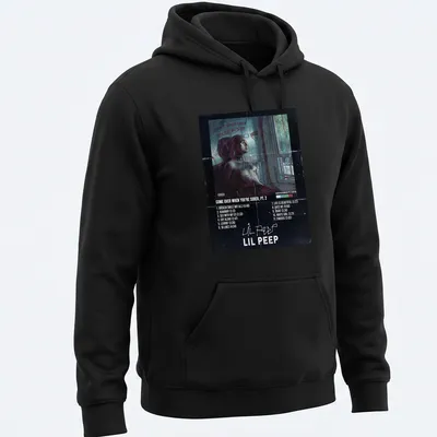 Grunge vintage Lil Peep t-shirt with multicolor text and imagery — printed on a unisex hoodie