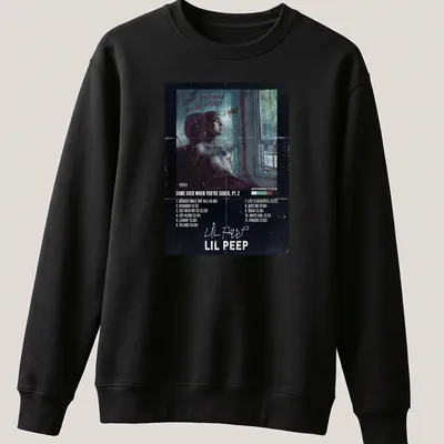 Grunge vintage Lil Peep t-shirt with multicolor text and imagery — printed on a unisex sweatshirt
