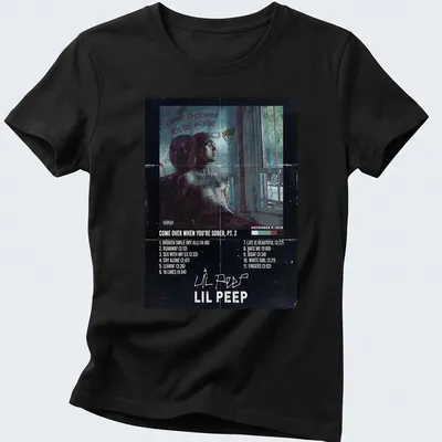 Grunge vintage Lil Peep t-shirt with multicolor text and imagery — printed on a women's shirt