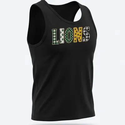 Cute paw pattern featuring playful lions with the word LIONS printed — printed on a tank top