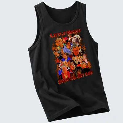 Collage design featuring Little Nicky with colorful text about being evil — printed on a tank top