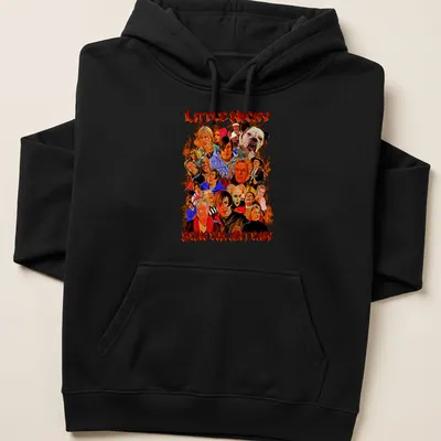 Collage design featuring Little Nicky with colorful text about being evil — printed on a unisex hoodie