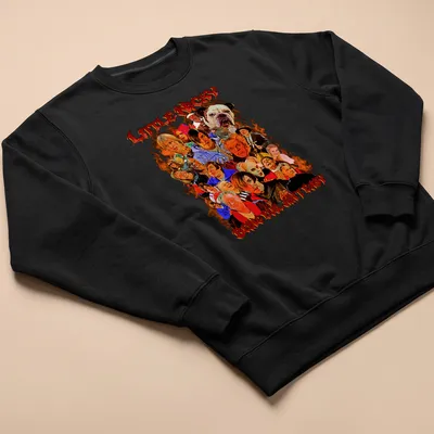 Collage design featuring Little Nicky with colorful text about being evil — printed on a unisex sweatshirt