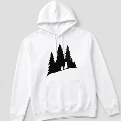 Black silhouette of lumberjack trees on minimalist — printed on a unisex hoodie