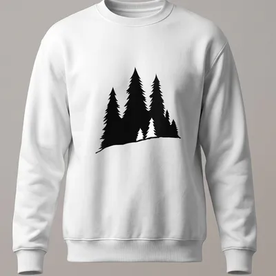 Black silhouette of lumberjack trees on minimalist — printed on a unisex sweatshirt