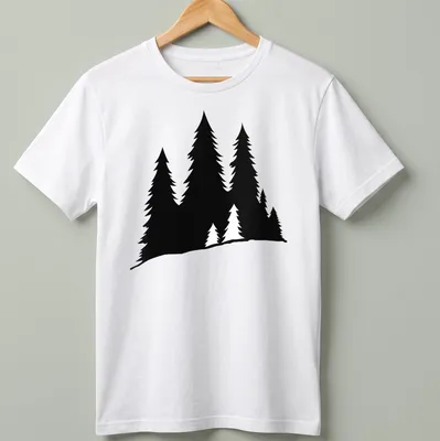 Black silhouette of lumberjack trees on minimalist t-shirt