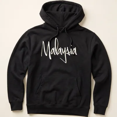 Elegant typography design featuring the word Malaysia in gold and white. — printed on a unisex hoodie