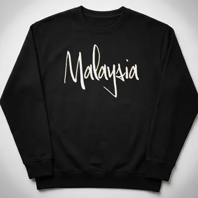 Elegant typography design featuring the word Malaysia in gold and white. — printed on a unisex sweatshirt