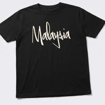 Elegant typography design featuring the word Malaysia in gold and white.