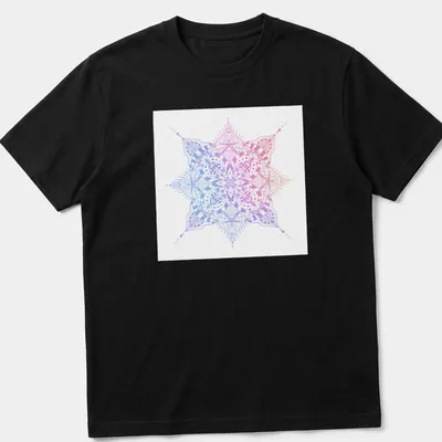 Intricate mandala line art in pink, purple, blue, and white