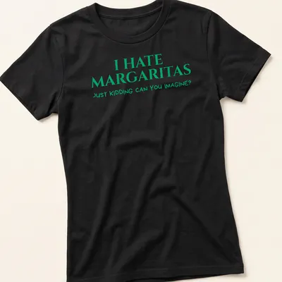 Bold playful text shirt about margaritas with a humorous twist — printed on a women's shirt