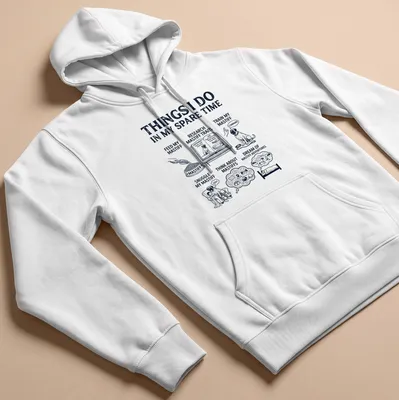 Illustrative Mastiff T-shirt with black and white text listing activities for Mastiff lovers — printed on a unisex hoodie