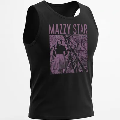 Vintage Mazzy Star t-shirt featuring a woman in a skirt and bold lettering. — printed on a tank top