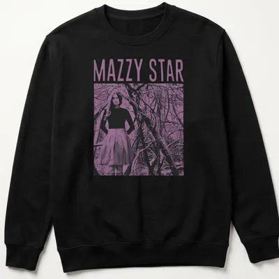 Vintage Mazzy Star t-shirt featuring a woman in a skirt and bold lettering. — printed on a unisex sweatshirt