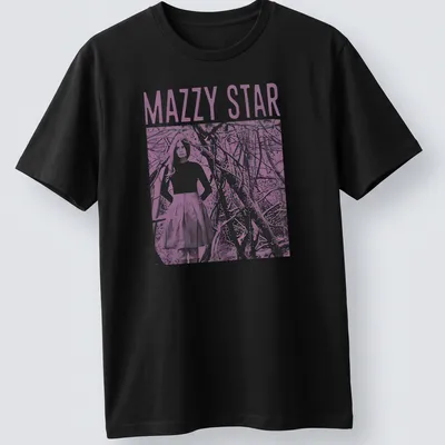 Vintage Mazzy Star t-shirt featuring a woman in a skirt and bold lettering.