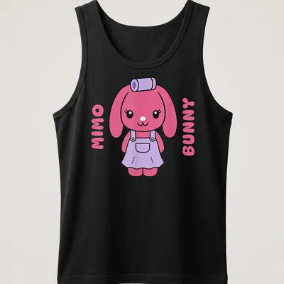 Kawaii style Mimo Bunny T-shirt with playful text and cheerful bunny graphic — printed on a tank top
