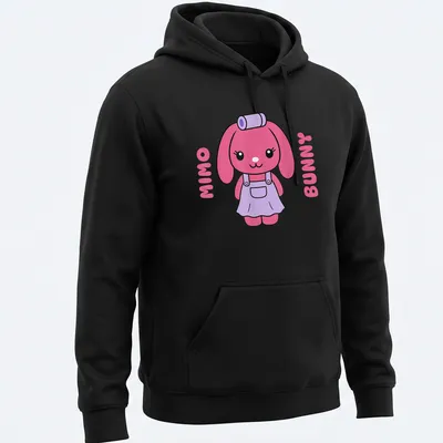 Kawaii style Mimo Bunny T-shirt with playful text and cheerful bunny graphic — printed on a unisex hoodie