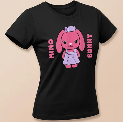 Kawaii style Mimo Bunny T-shirt with playful text and cheerful bunny graphic — printed on a women's shirt