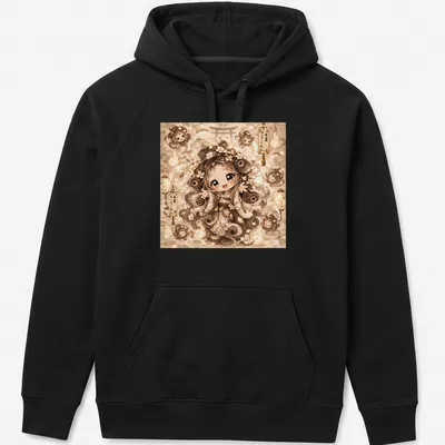Kawaii T-shirt featuring the Mokumokuren character in soft beige and cream tones — printed on a unisex hoodie