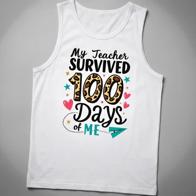 Colorful playful design with leopard print and text celebrating teachers — printed on a tank top