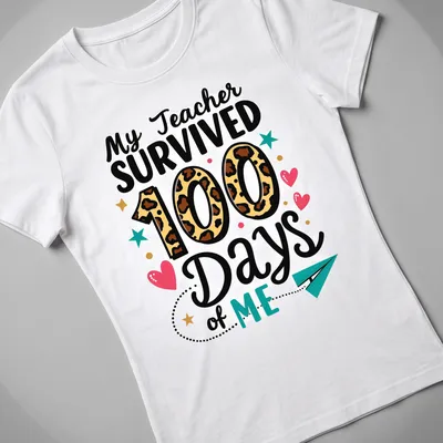 Colorful playful design with leopard print and text celebrating teachers — printed on a women's shirt