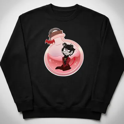 Kawaii cartoon of a character inside a potion bottle with colorful accents — printed on a unisex sweatshirt