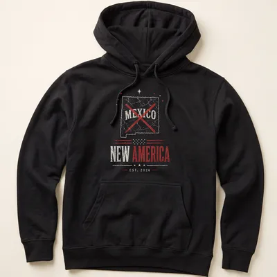 Distressed print of New Mexico statement in red and gray lettering — printed on a unisex hoodie